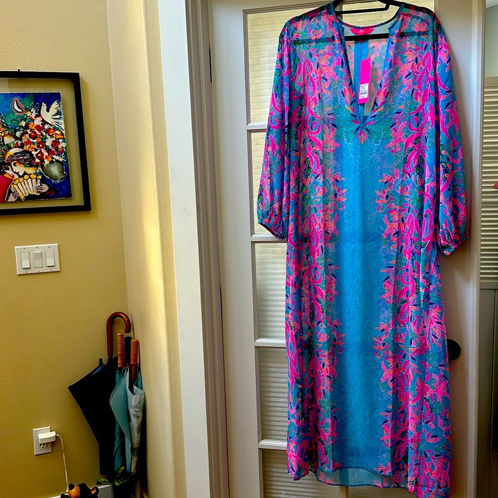 NWT Lily maxi dress swim cover. Sheer rich colors